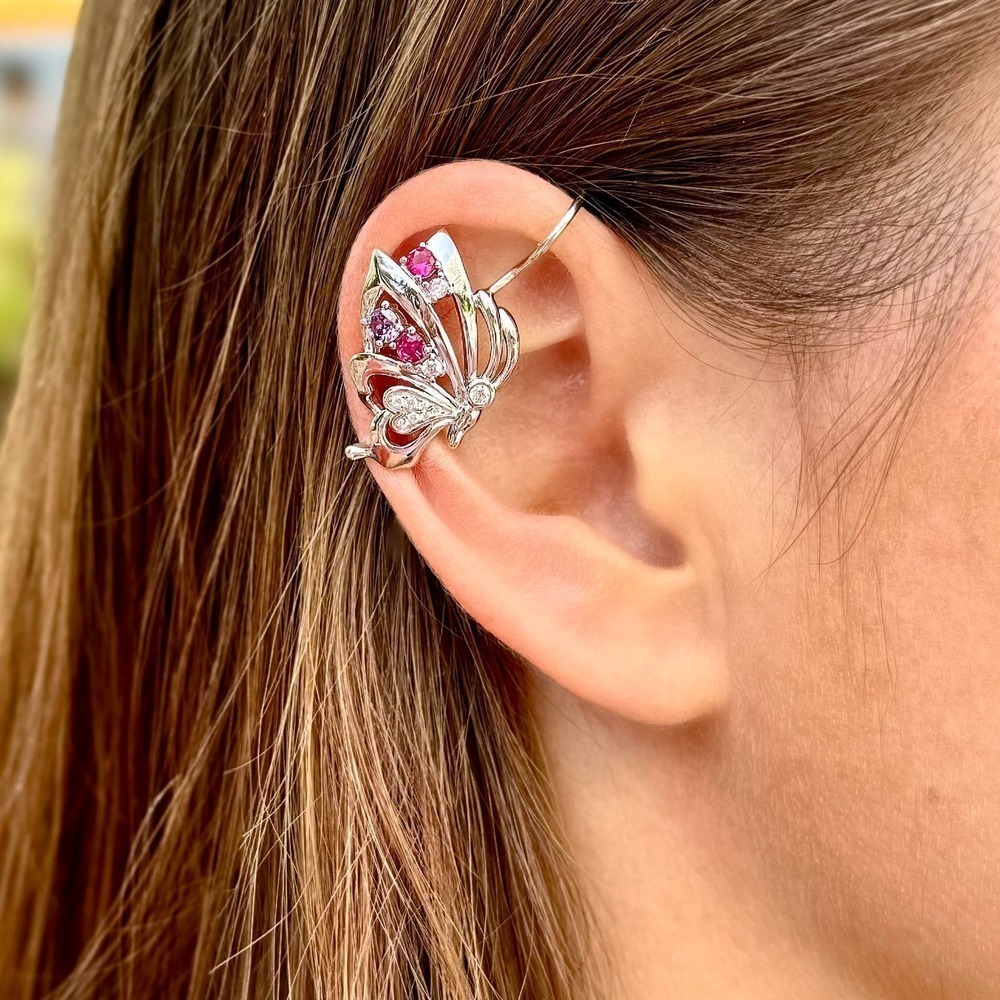 Butterfly Non-Pierced Ear Cuff With Cz Diamonds - Sterling Silver 925